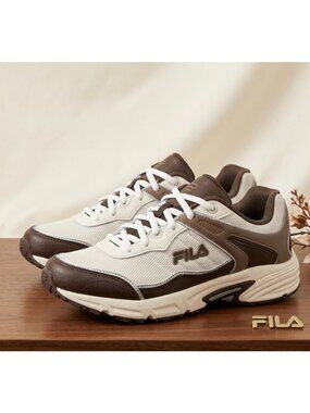 Fila Memory Sportland Sneakers USA 8 Brown & White Mens Athletic Shoes Comfortab